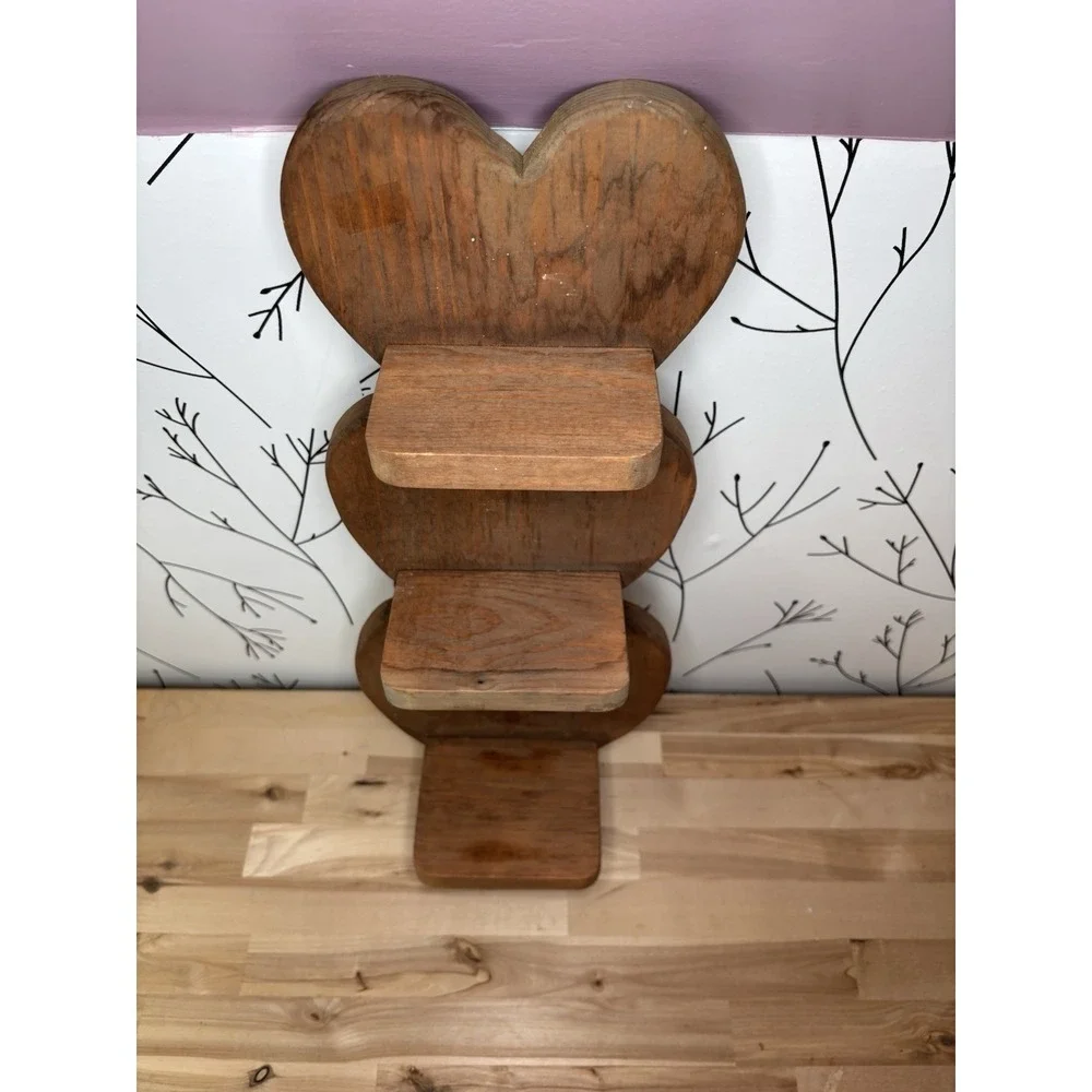 Handcrafted Wooden Heart Shaped Wall Shelf with 3 Tiers Granny/‎ Cottage Core